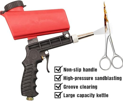 90psi Gravity Feed Sand Blaster Gun Kit - Hand Held Sand Blasting Spray Gun with 2 Nozzle Tips and Air Regulator Remove Paint, Rust, Stains, and Grime on Surfaces