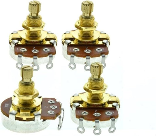 Dopro 4-Pack Full Size 24mm Base Metric Guitar Bass Pots with 18mm Brass Shaft Audio Taper Potentiometers A250K