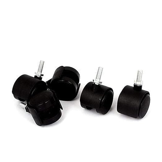 Swivel Castor Wheels, 5pcs, Replacement Office Chair Swivel Twin Wheel Caster, M6 x 15mm Grip Ring Stem, Strong Bearing (NO.225)