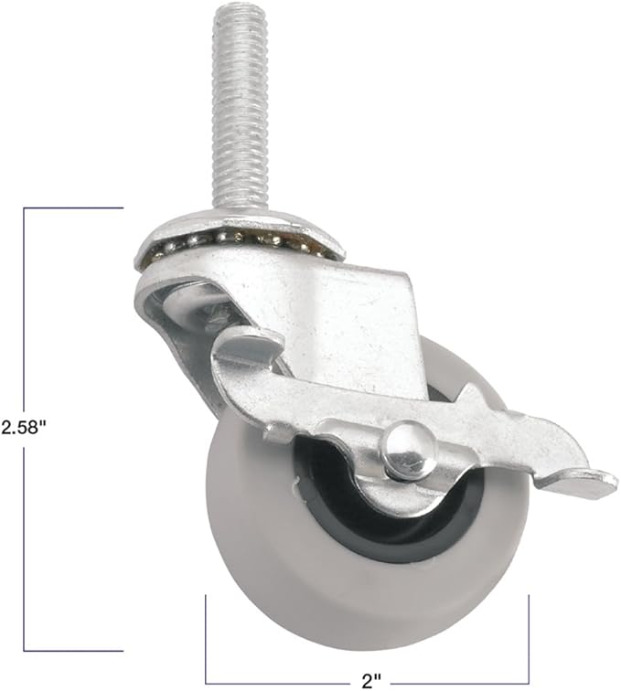 Titan Casters by Waxman TPR Rubber Caster Wheel with Threaded Stem Attachment w Brake - 2-Inch - 80 lb. Load Capacity - Non-Marking for Hospitals, Food Service, blackgray, 1 Count (Pack of 1)