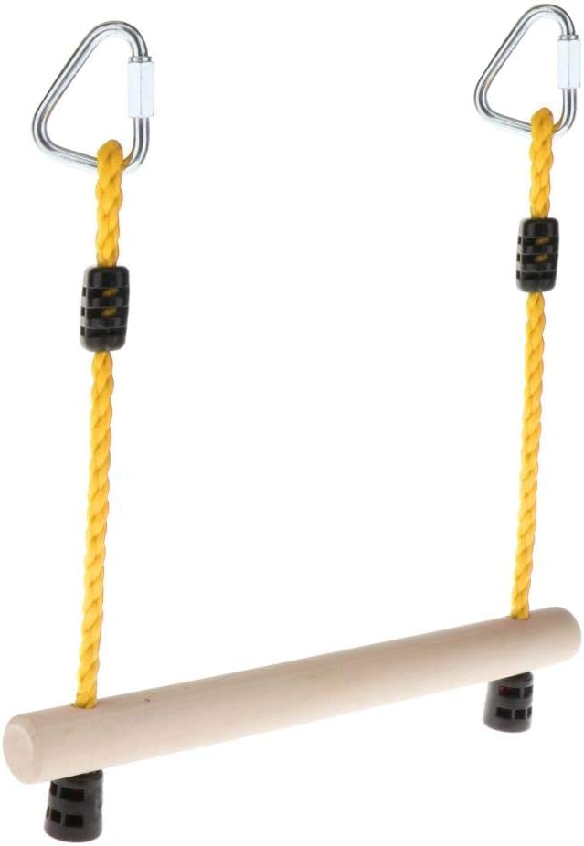 LoveinDIY Children Trapeze Swing Bar with Rings Wooden Rope Rod Gym Playset for Kids