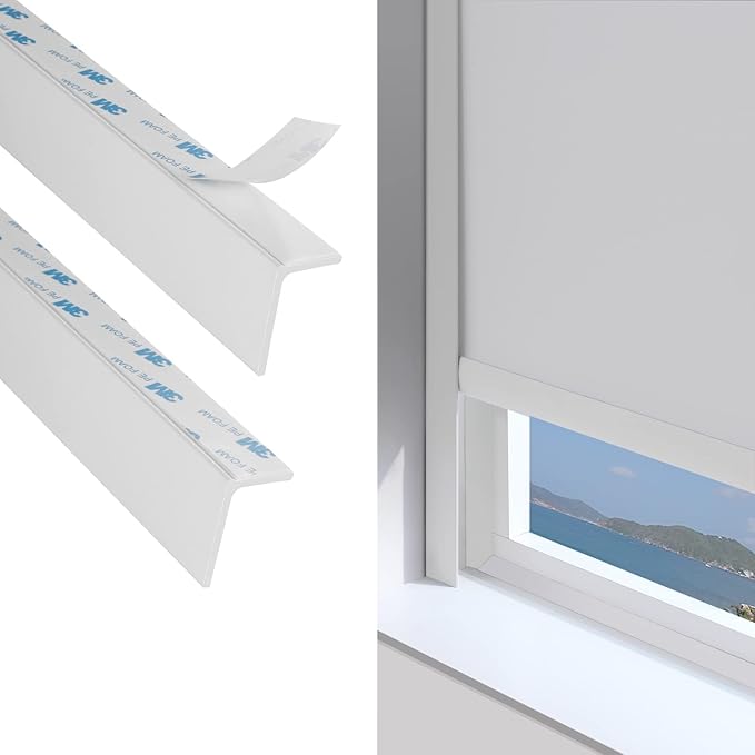 PVC Light Gap Blockers Blackout Light Blockers Side Tracks for Window Shades and Blinds Room Darkening Light Blocking Strips Easy to Install for Home Bedroom Nursery (White, 79",2Pcs)