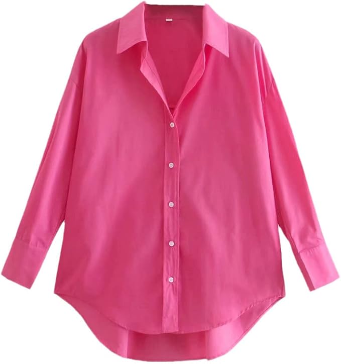 Women Color Casual Slim Office Long Blouse Tops Summer Simple Retro Lantern Sleeve Lapel Shirts