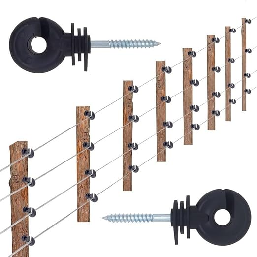 15 Pack Electric Fence Insulator Black Screw-in Nail Insulators Fence Post Insulator Ring Holder for Electric Fence Polywire Electric Fencing Aluminum Wire Poly Wires Garden Wooden Posts Stakes