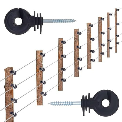 15 Pack Electric Fence Insulator Black Screw-in Nail Insulators Fence Post Insulator Ring Holder for Electric Fence Polywire Electric Fencing Aluminum Wire Poly Wires Garden Wooden Posts Stakes