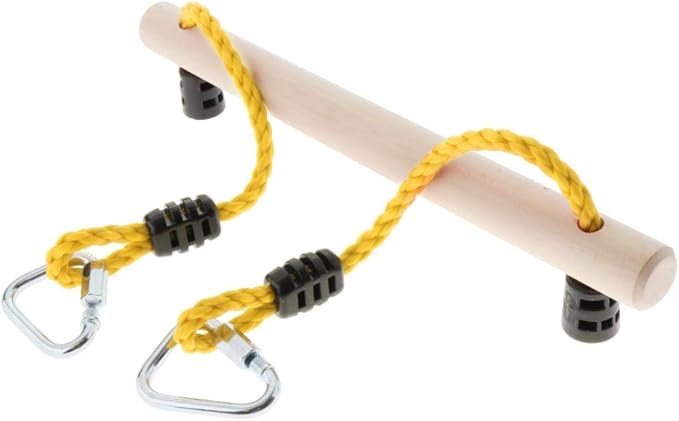 LoveinDIY Children Trapeze Swing Bar with Rings Wooden Rope Rod Gym Playset for Kids