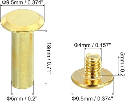 PATIKIL 50 Sets Chicago Screws, M5x18mm Chicago Screws Phillips Binding Post Screw Bolts Leather Rivets Brass Fasteners Connectors Steel for Leather Belt Scrapbook Photo Albums, Golden