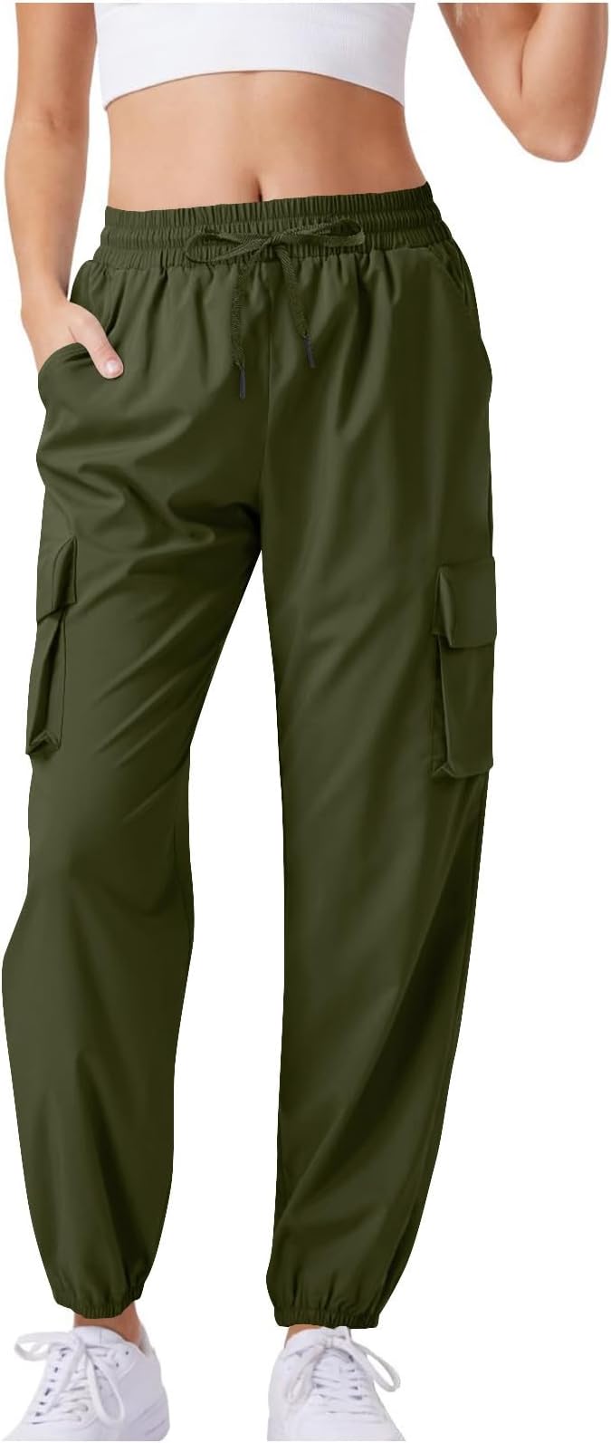 Army Green, OPHPY Hiking Pants Women Lightweight Quick Dry Cargo Pants High Waist Outdoor Travel Athletic Jogger Sweatpants with 4 Pockets
