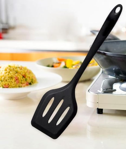 Silicone Cooking Spatulas Turner Slotted Heat Resistant Kitchen Utensils, Non-stick Premium Baking, Cooking, Mixing Tools (Black small)