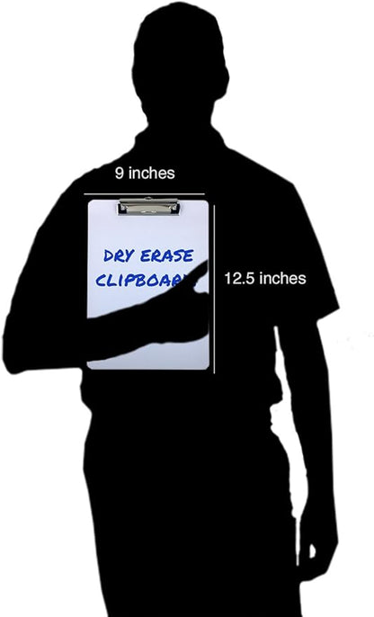 Clipboard Dry Erase Surface 9'' x 12.5'' Letter Size Low Profile Clip Whiteboard (Pack of 6)