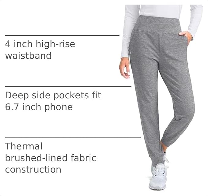 G Gradual Women's Fleece Lined Joggers High Waisted Water Resistant Thermal Hiking Pants Cold Weather Sweatpants with Pockets