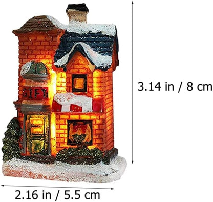 balacoo LED Lighted Christmas Village Houses: 4Pcs Mini Christmas Figurines Miniature Desktop Ornaments for Xmas Holiday Landscape Decor