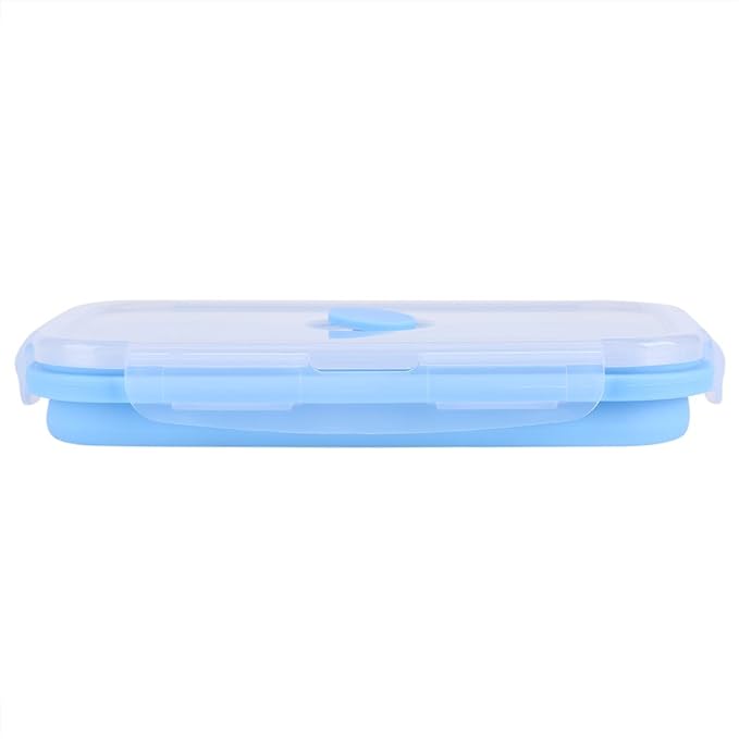Food Storage Containers, Silicone Snack Container Folding Food Storage Container 800ml Portable Lunchbox Bowl Silicone Freezer Containers for Outdoor Office Travel (Sky Blue)