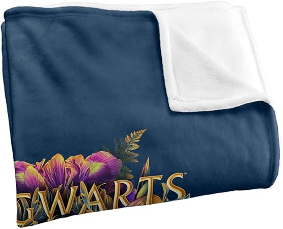 Harry Potter Hogwarts Multi-Colored Floral Crest Silky Touch Super Soft Throw Blanket 36" x 58",Hogwarts Multi-Colored Floral Crest, Blue