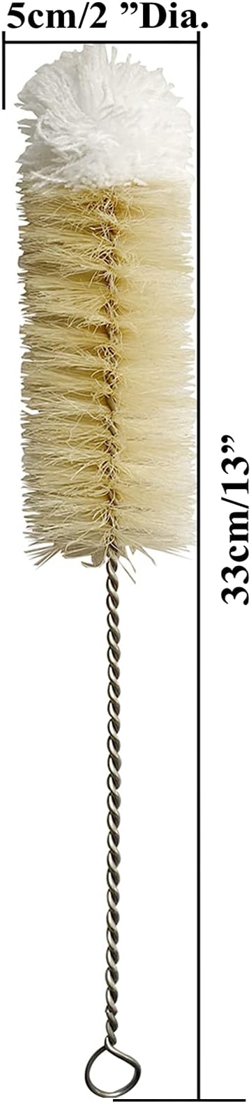 NewFerU Stainless Steel Soda Bottle Cleaning Brush in Natural Boar Bristle Wool Tip Long Handle, Flexible Bendable Thick Wire Cleaner for Narrow Neck Water Baby Bottles Straw Pipe Tube Flask