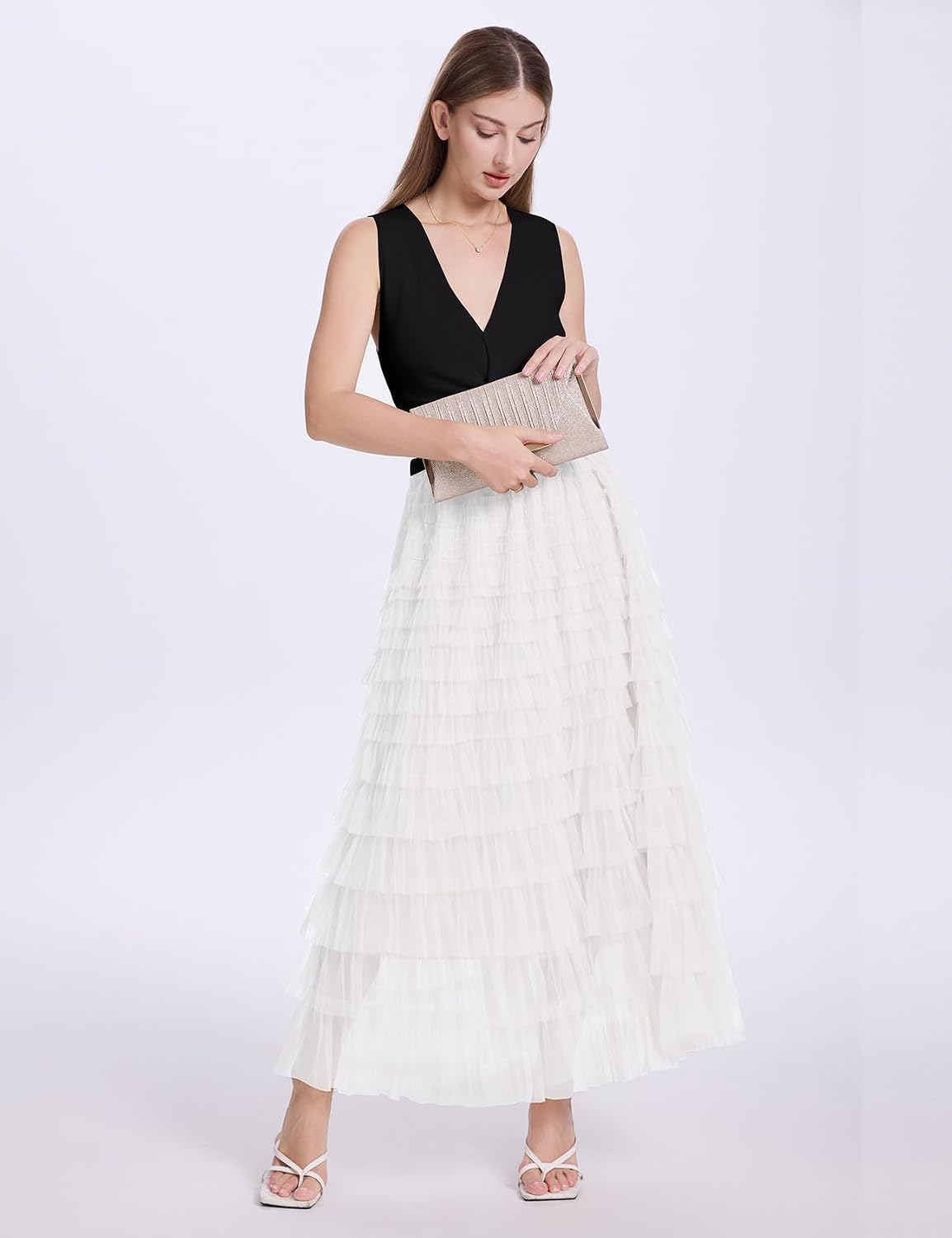 PEHMEA Tulle Maxi Skirts for Women, High Waist A-Line Flowy Elegant Party Wedding Guest Casual Skirt