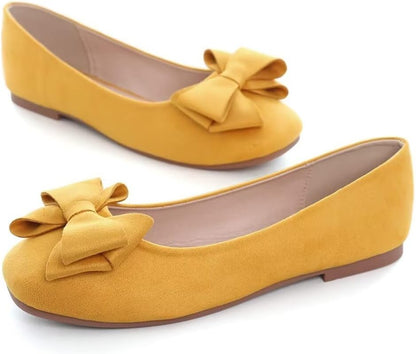 Womens Square Toe Ballet Flats Bow-Knot Slip-Ons Dressy Bowtie Casual Comfortable Wear to Work Loafers