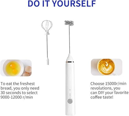 Milk Frother, Rechargeable hand-Held Electric Milk Frother 3 Adjustable USB Charging Can Be Used forBulletproof Coffee Protein Drinks Matcha Coffee Whisk (White)