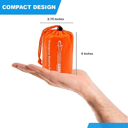 Primacare CB-3684-2 Pack of 2 Emergency Sleeping Bags for Survival, Mylar BlanketTent Used for Emergency, Camping, Hiking, Hunting, Outdoors, Perfect for Medical First Aid Supply Kits, Adult, Orange