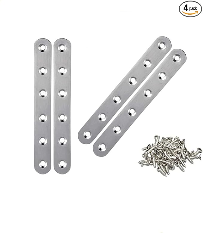 Stainless Steel Straight Brace, 4PCS Flat Straight Braces for Wood, Stainless Steel Straight Brackets with Screws