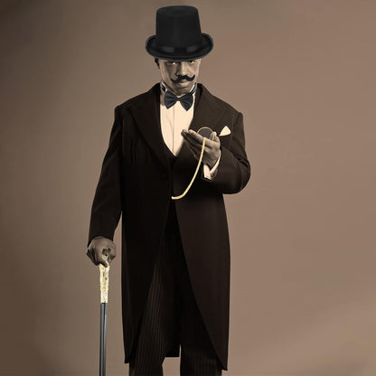 Jadive 6 Pcs 1920s Men Accessories Gentleman Costume Hat Round Head Scepter Magnifying Glass Bow, Gloves, Beard