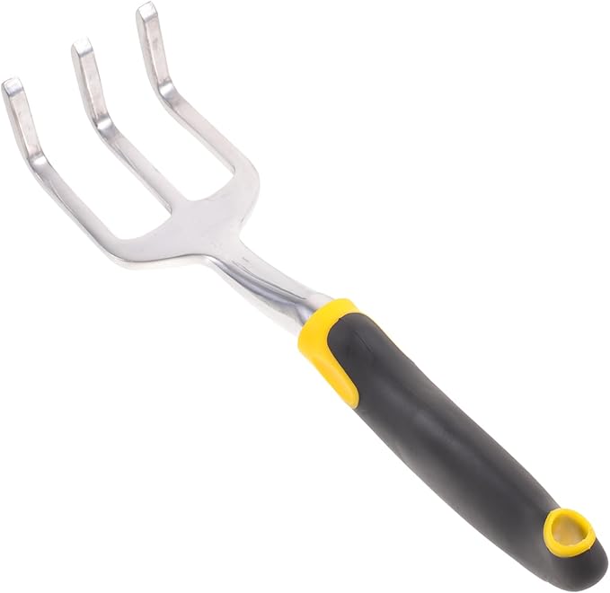 LIOOBO Garden Hand Cultivator Tool 3 Prong Tiller for Gardening Portable Digging Tool for Weeding and Soil Aeration Durable Magnesium Design