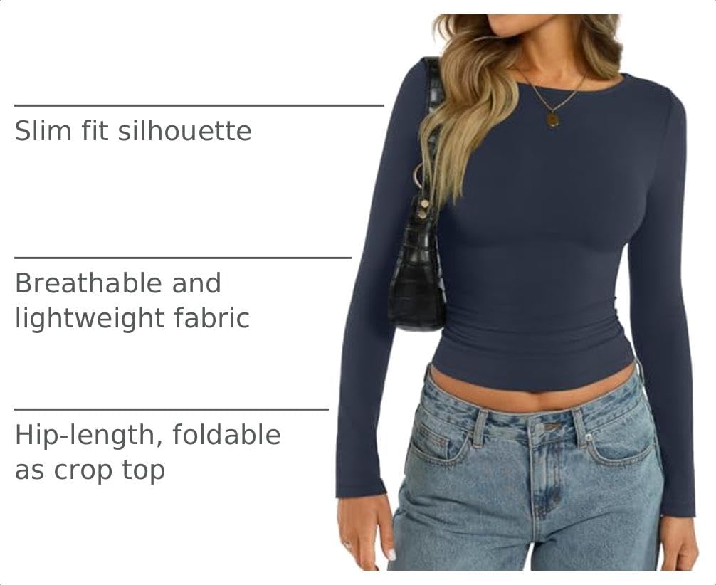 EasyGala Womens Cotton Boat Neck Long Sleeve Shirts Basic Going Out Stretchy Slim Fit Y2k Crop Tops