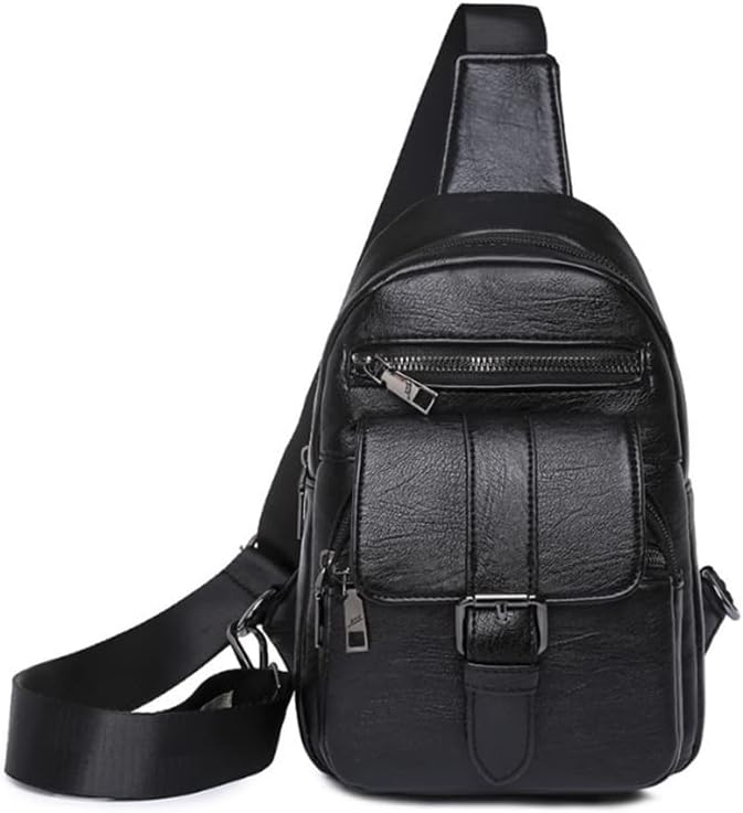 Women Chest Bag Sling Bag Multiple pockets Crossbody Bags Casual Daypacks Purse-Black