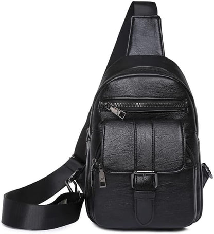 Women Chest Bag Sling Bag Multiple pockets Crossbody Bags Casual Daypacks Purse-Black