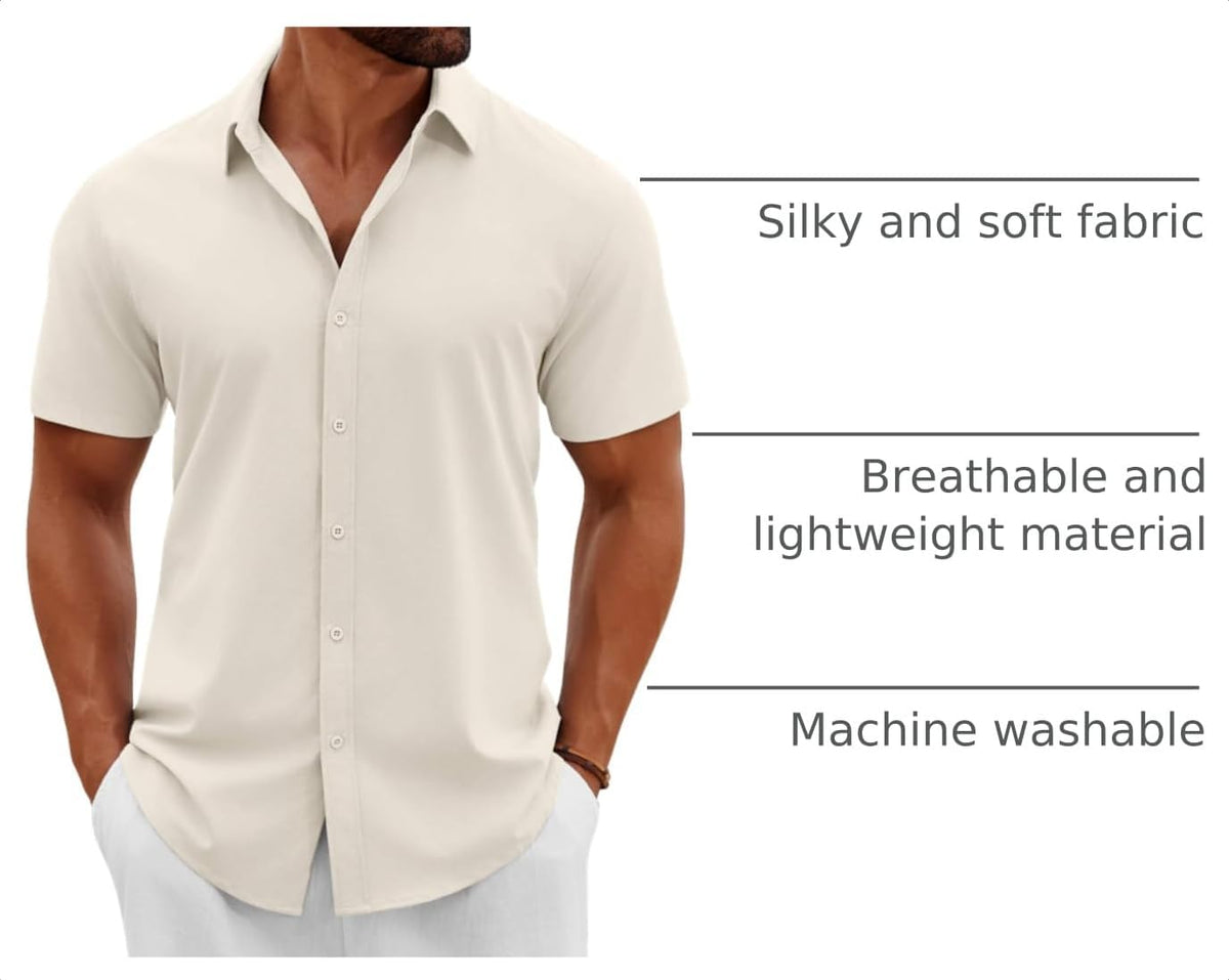 COOFANDY Men's Button Down Shirts Short Sleeve Casual Summer Beach Shirts Vacation Wedding Shirts