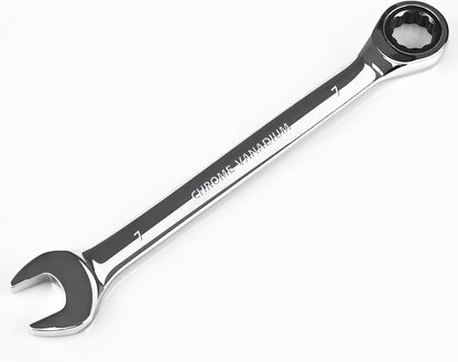 Egofine 7mm Ratcheting Combination Wrench Metric, Industrial Grade Gear Spanner with 12-Point Design, 72-Tooth Ratchet, Chrome Vanadium Steel