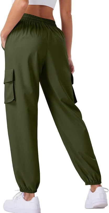 Army Green, OPHPY Hiking Pants Women Lightweight Quick Dry Cargo Pants High Waist Outdoor Travel Athletic Jogger Sweatpants with 4 Pockets