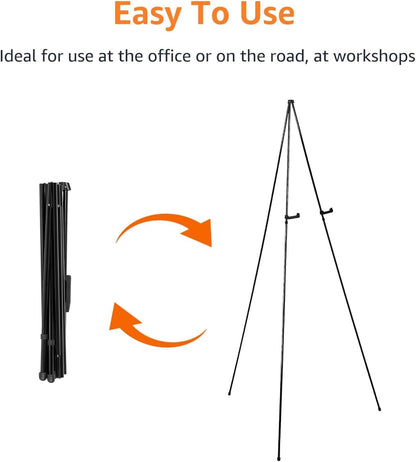 Basics Easel Display Stand, Instant Floor Poster, Lightweight, Collapsible and Portable with Tripod Base, Black Steel (supports 5 pounds)