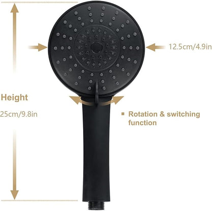 Handheld Shower Head 3 Spray Modes Adjustable Water Saving Shower Head Replacements Self-Cleaning Hand Shower with Easy-Cleaning Abs Plastic Nozzles,Black