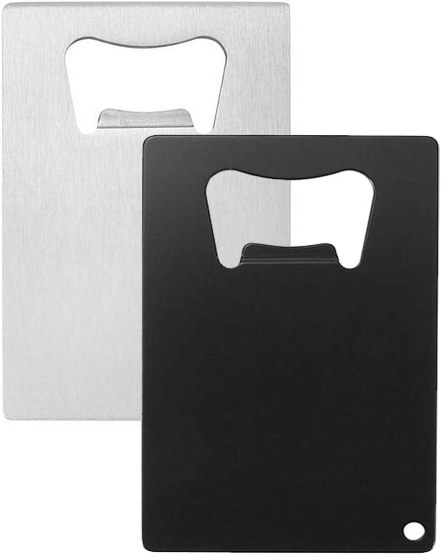 Wallet Bottle Opener, Cool & Funny Card Size Party Wedding Favors Beer Bottle Opener for Guest,Stainless Steel (2pcs-Black(
