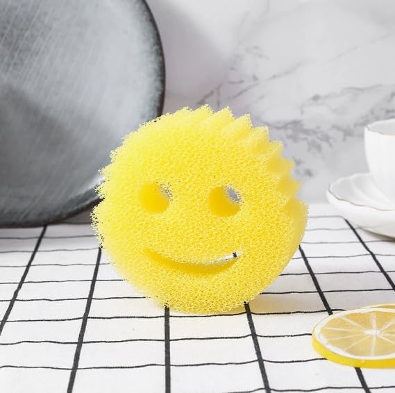 Funny Cleaning pad with Smiley Sponge, removes Stains and Odors, for Home Kitchen Cleaning. (Pack of 6) (Colors Vary Pictures)