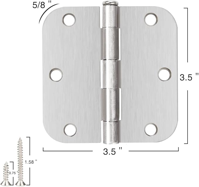 Interior Door Hinges Brushed Nickel 3 Pack Rounded Bedroom Door Hinge Satin Nickel 3.5 x 3.5 inch,58 Radius 3 12"x 3 12" Silver 3 12 Inch Door Hinges for RV Trailer Residential Hinges for Wood,Doors