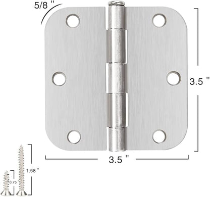Interior Door Hinges Brushed Nickel 3 Pack Rounded Bedroom Door Hinge Satin Nickel 3.5 x 3.5 inch,58 Radius 3 12"x 3 12" Silver 3 12 Inch Door Hinges for RV Trailer Residential Hinges for Wood,Doors