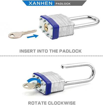 Lock Outdoor Padlocks, Key Lock, Padlocks with Same Key - Laminated Steel Keyed Padlocks with Long Shackle, 6 Pack, for Hasp Latch, Sheds, Fences, Storage Locker, School, Gym