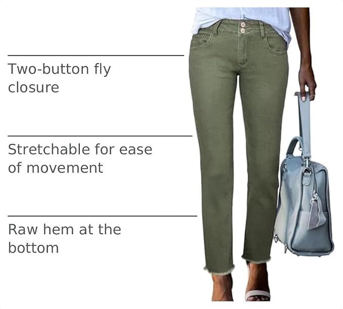 Sidefeel Women's High Waisted Raw Hem Straight Leg Jeans | Double Button Waistband,Tummy Control,Stretch Denim Fabric,Ankle Length,5 Pocket,Casual Style