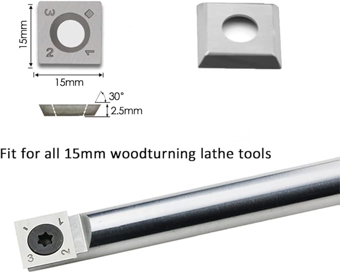 15mm Square Straight Carbide Inserts for Woodturning, 15152.5mm Replacement Cutter Knives for Woodworking Fits Spiral, Helical Planer Cutter, Head Wood, Lathe, Turning Tools, Ci1, 10pcs