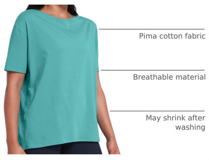 HeyNuts Women's Pima Cotton Short Sleeve Workou Shirt Boat Neck Loose Fit T-Shirts Athletic Tops Casual Shirts