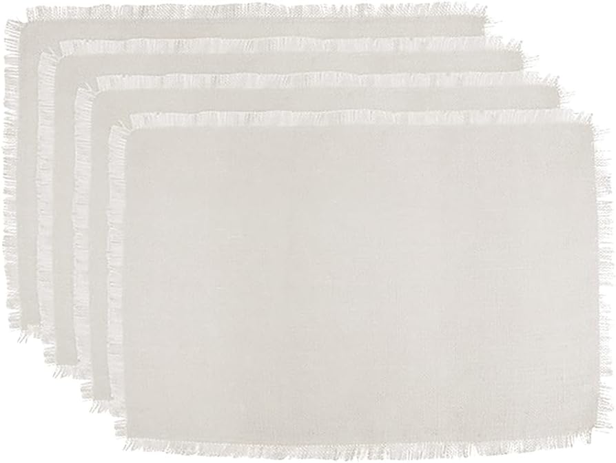 GSHLLO 4 Pcs Fabric Linen Cotton Placemats Set Rectangle Boho Table Placemats Farmhouse Style Dining Table Mats Rustic Fabric Plate Coasters Wedding Party Place Mats Tabletop Decor for Everyday Use