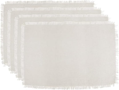 GSHLLO 4 Pcs Fabric Linen Cotton Placemats Set Rectangle Boho Table Placemats Farmhouse Style Dining Table Mats Rustic Fabric Plate Coasters Wedding Party Place Mats Tabletop Decor for Everyday Use