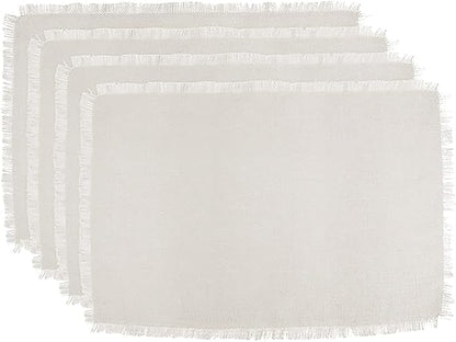 GSHLLO 4 Pcs Fabric Linen Cotton Placemats Set Rectangle Boho Table Placemats Farmhouse Style Dining Table Mats Rustic Fabric Plate Coasters Wedding Party Place Mats Tabletop Decor for Everyday Use