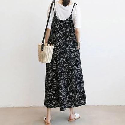 Wide leg jumpsuit, women's polka dot suspender, cropped pants, casual loose overalls