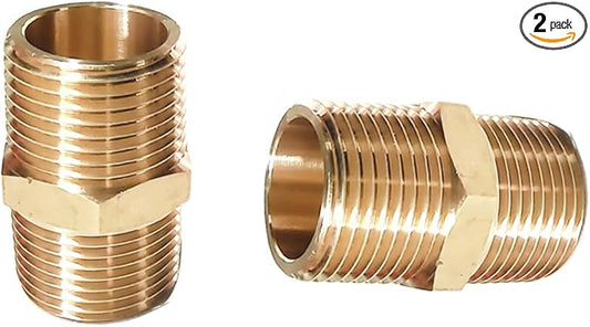 2PCS Hex Brass Nipple 12" NPT Male X 12" NPT Male Pipe Fitting 12 inch Brass Pipe Nipples Male Pipe Adapter Fittings Heavy Equal Brass Nipples Connectors