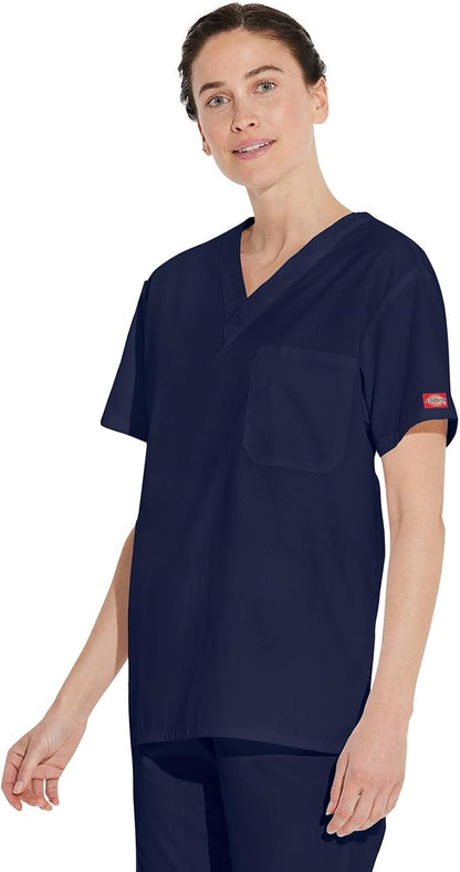 Dickies EDS Signature Scrubs for Women and Scrubs for Men, Unisex One Pocket V-Neck Top in Soft Brushed Poplin 83706