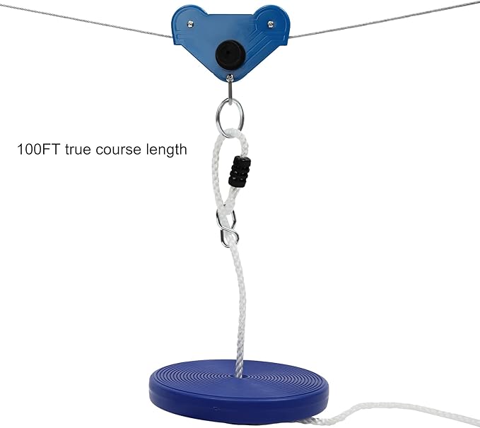 Zip Lines,Zip Line Kit,Zipline,Slackline Pulley,120ft with Stainless Steel Spring Brake