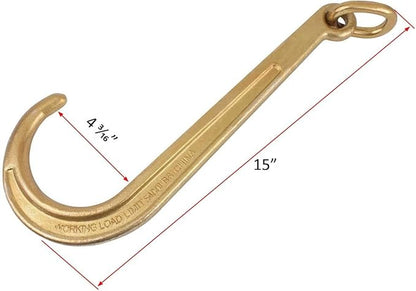Mytee Products 516"x8' Leg G70 15" Long Shank J Hook Tow Chain wRTJ Cluster Hook  Grab Hook - 4700 lbs WLL Heavy Duty Transport Truck Chain for Car Wrecker Recovery - Towing Equipment